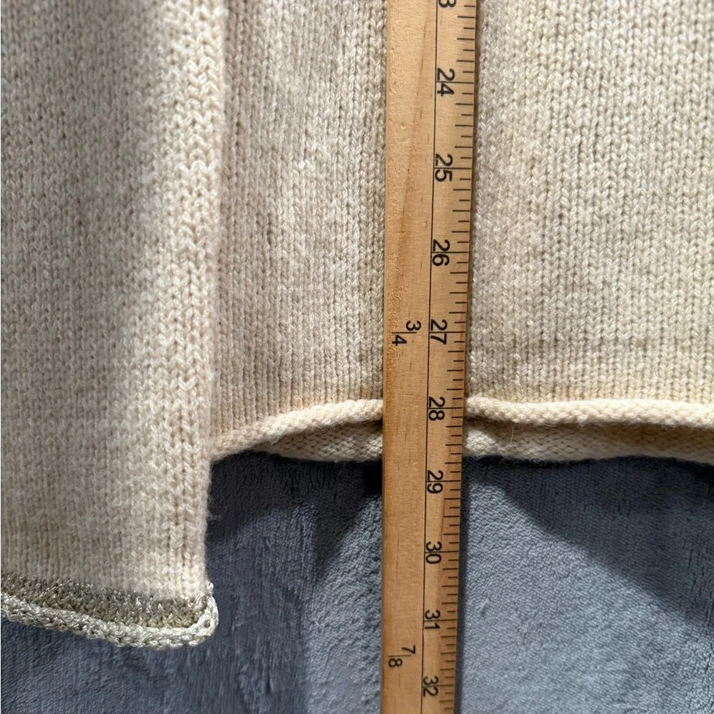 Tory Burch Beige Metallic Striped Long Sleeve  Wool Camel Blend Sweater Size M